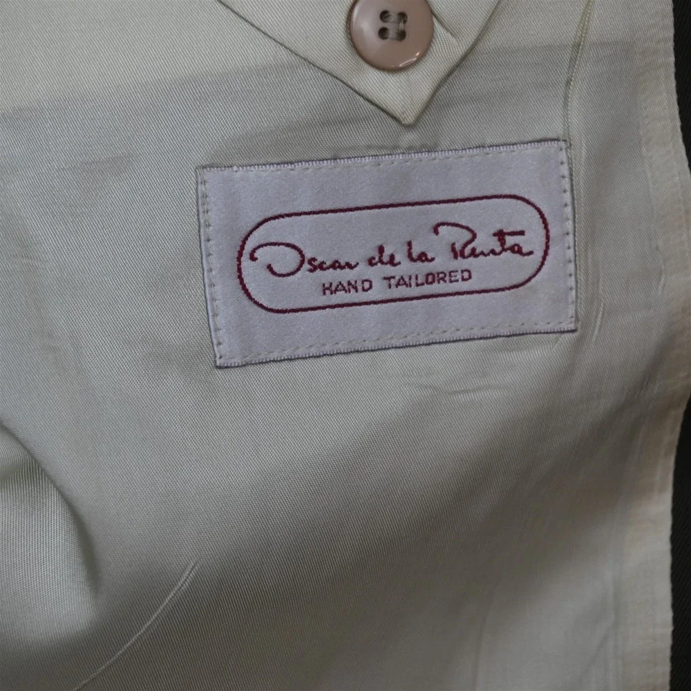 Vtg Oscar de la Renta Double Breasted 42R 32x30 Tan Brown Wool Jacket Pants Suit